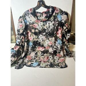 New 3XL Y2K Sheer Top Whimsy Goth Fairy Grunge Dark Floral Long Sleeve 90s.    X